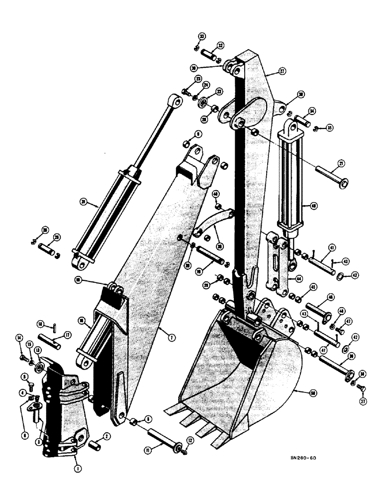 Схема запчастей Case 320 - (38) - TOWER, BOOM, DIPPER ARM, AND BUCKET, TOWER AND BOOM (00) - COMPLETE MACHINE