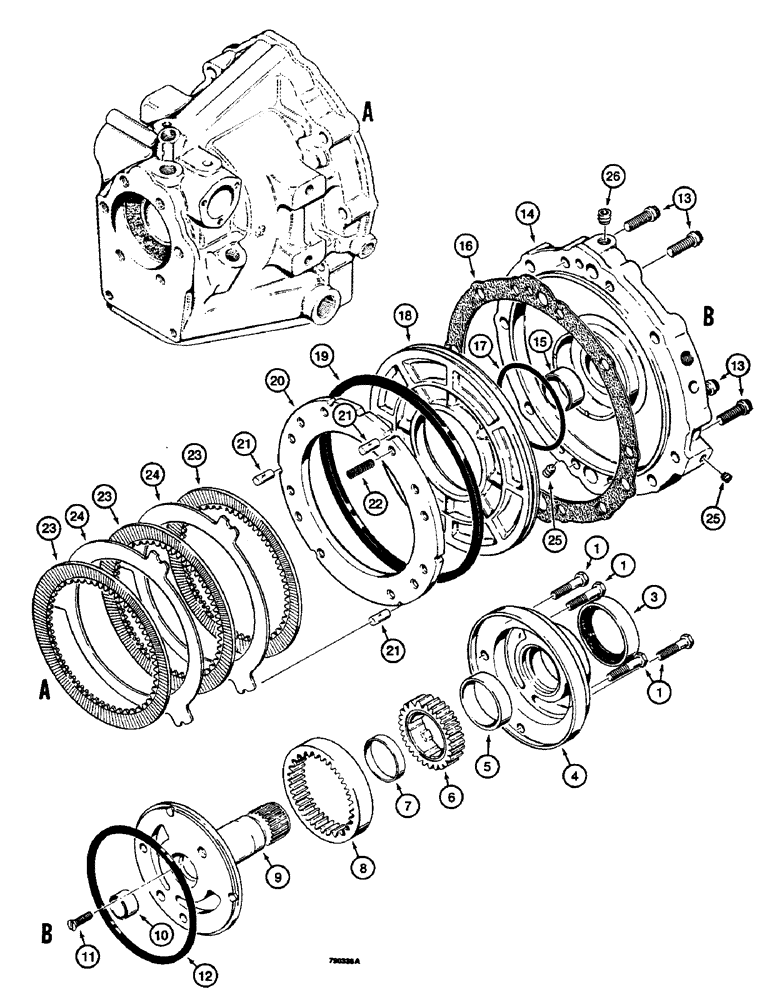 Схема запчастей Case 350B - (104) - POWER SHUTTLE, CHARGING PUMP AND REVERSE CLUTCH (03) - TRANSMISSION