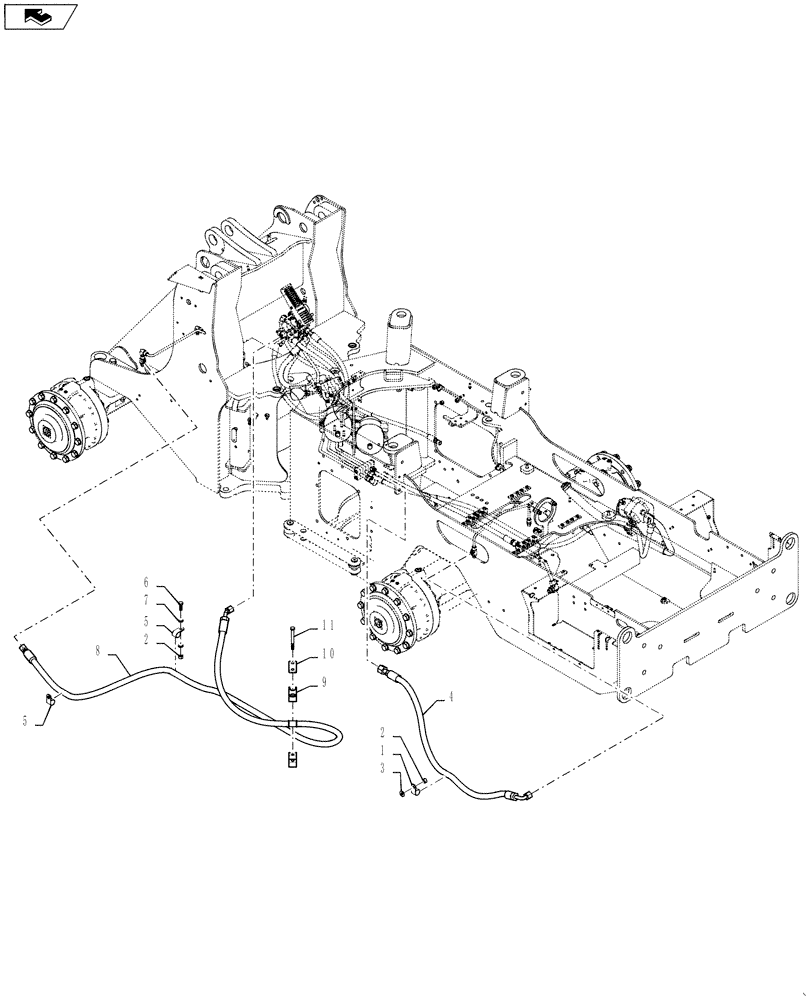 Схема запчастей Case 621F - (25.100.03) - BRAKE LINE INSTALLATION STANDARD AXLE (25) - FRONT AXLE SYSTEM