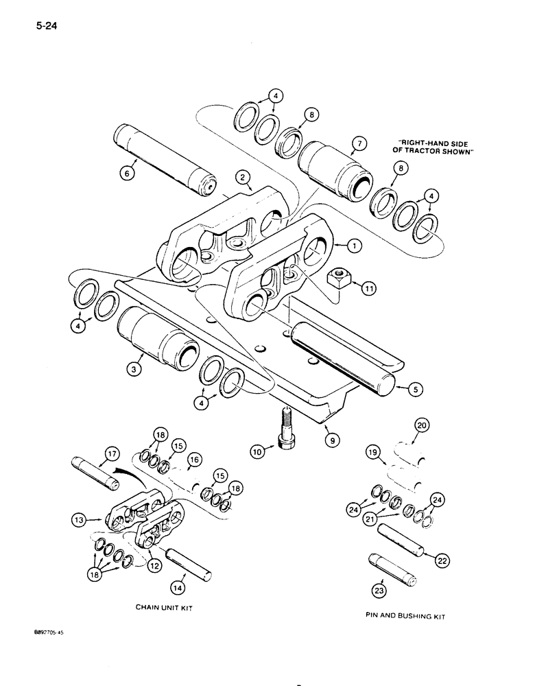 Схема запчастей Case 855D - (5-24) - SEALED TRACK CHAIN (OPTIONAL) LOADER PIN JAK0005766 & AFTER / DOZER PIN JAK0002253 & AFTER (11) - TRACKS/STEERING