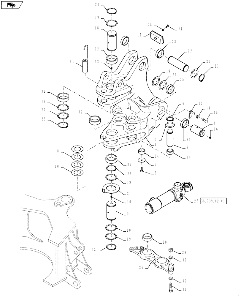 Схема запчастей Case 590SN - (39.105.09[01]) - BACKHOE - SWING TOWER AND SWING CYLINDERS (590SN) (39) - FRAMES AND BALLASTING