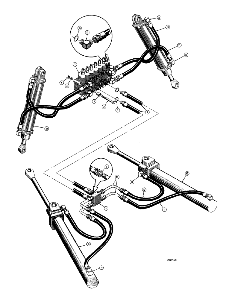 Схема запчастей Case 22 - (28) - SWING AND STABILIZER CYLINDER HYDRAULICS, FOR USE WITH CYLINDERS WITH TIE RODS ONLY 