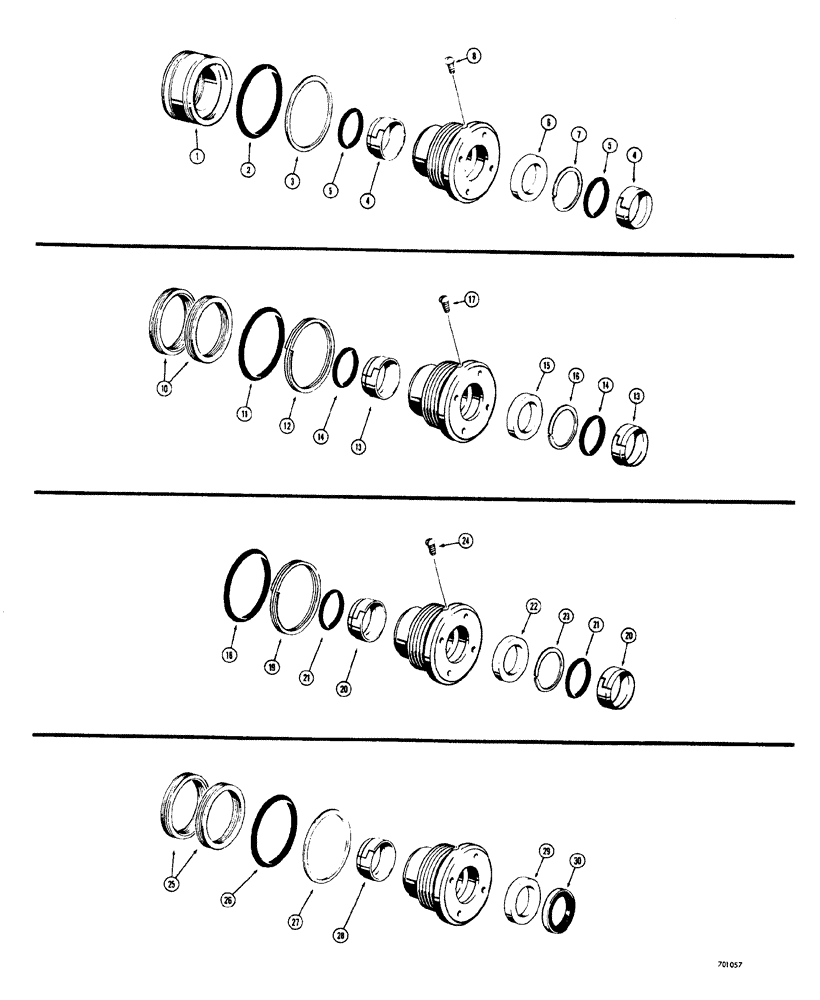 Схема запчастей Case 33S - (078) - CYLINDER PACKING KITS (USED IN BOOM AND CROWD CYLINDERS) WITH 4" I.D. TUBE AND 2" DIA. ROD ONLY 