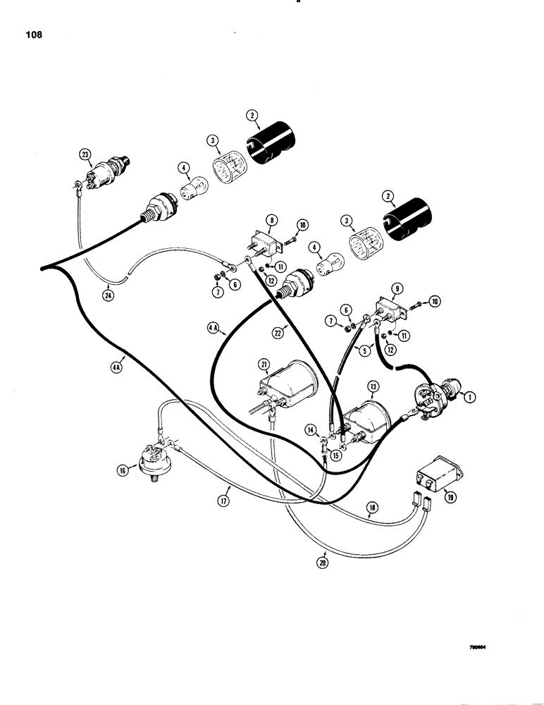 Схема запчастей Case 1150C - (108) - INSTRUMENT PANEL WIRING, USED BEFORE TRACTOR SN 7308701 (04) - ELECTRICAL SYSTEMS