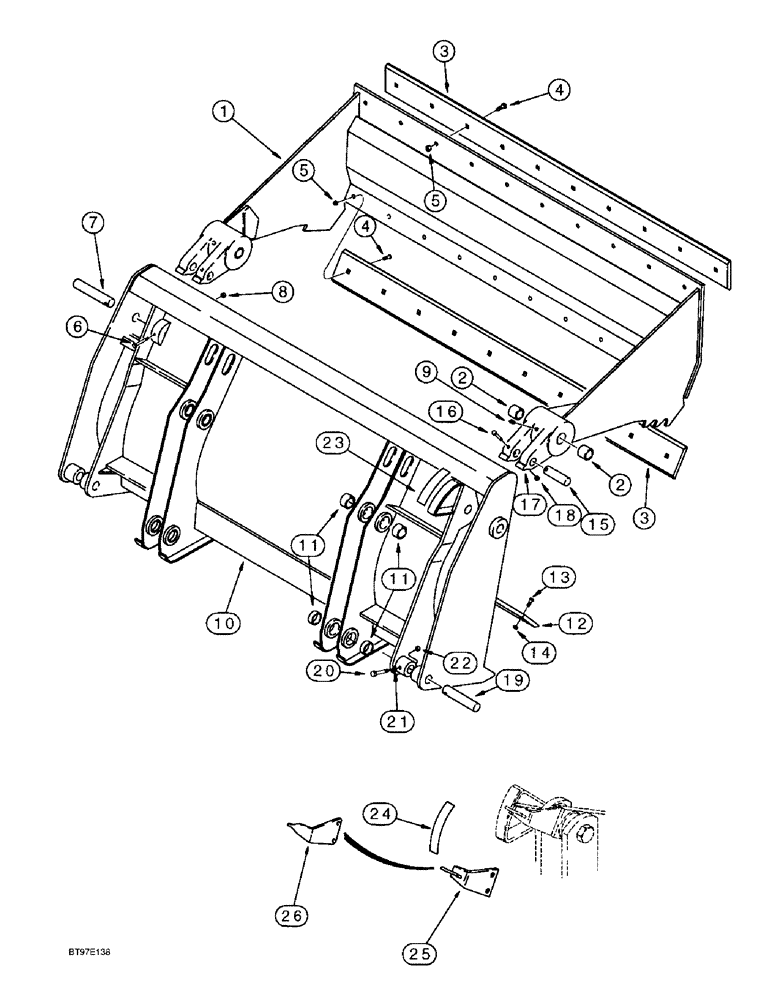 Схема запчастей Case 570LXT - (9-016) - LOADER CLAM BUCKET (09) - CHASSIS/ATTACHMENTS