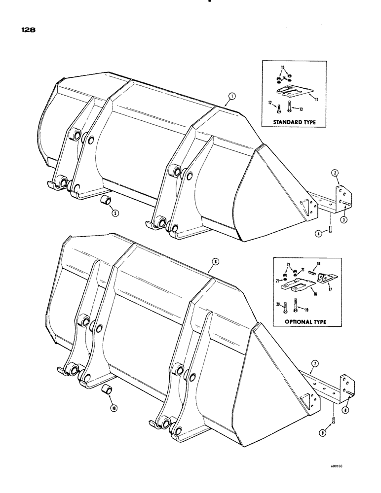 Схема запчастей Case 1150 - (128) - LOADER BUCKETS (05) - UPPERSTRUCTURE CHASSIS