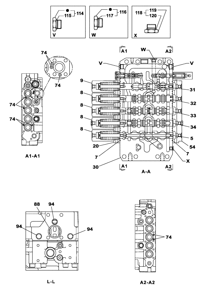 Схема запчастей Case CX350B - (08-68) - CONTROL VALVE - OPTIONAL (08) - HYDRAULICS