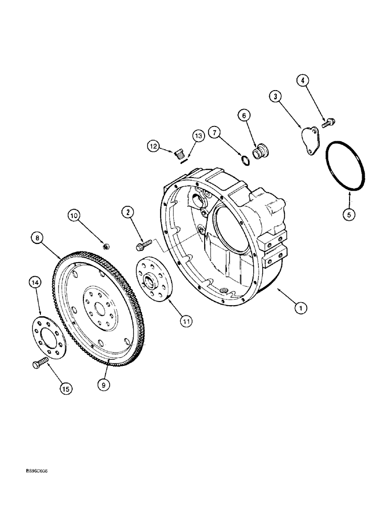 Схема запчастей Case 590L - (2-42) - FLYWHEEL AND HOUSING, 4T-390 ENGINE (02) - ENGINE