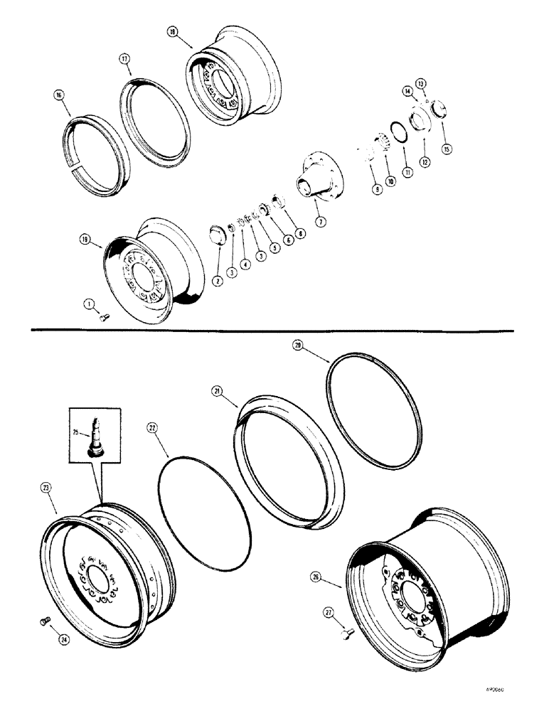 Схема запчастей Case 680CK - (124) - FRONT STEERING WHEELS, HUB BEARINGS AND RELATED PARTS (44) - WHEELS