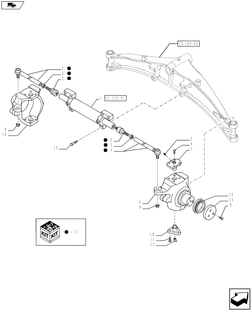 Схема запчастей Case 580SN - (25.108.03) - STEERING KNUCKLE - CYLINDER - 2WD (25) - FRONT AXLE SYSTEM