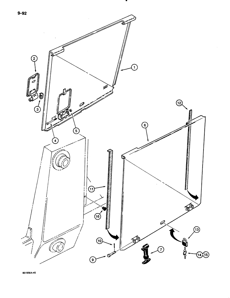 Схема запчастей Case 480E - (9-092) - ENGINE SIDE PANELS (09) - CHASSIS/ATTACHMENTS