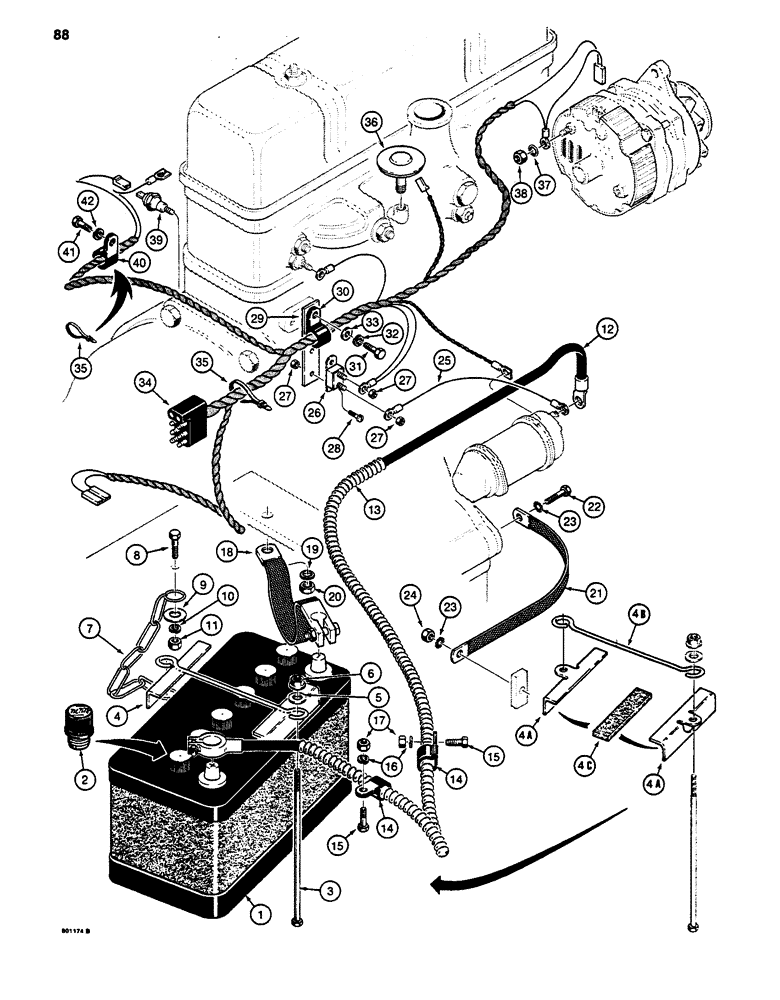 Схема запчастей Case 480D - (088) - BATTERY AND ENGINE ELECTRICAL CIRCUIT, 480D MODELS ONLY (55) - ELECTRICAL SYSTEMS