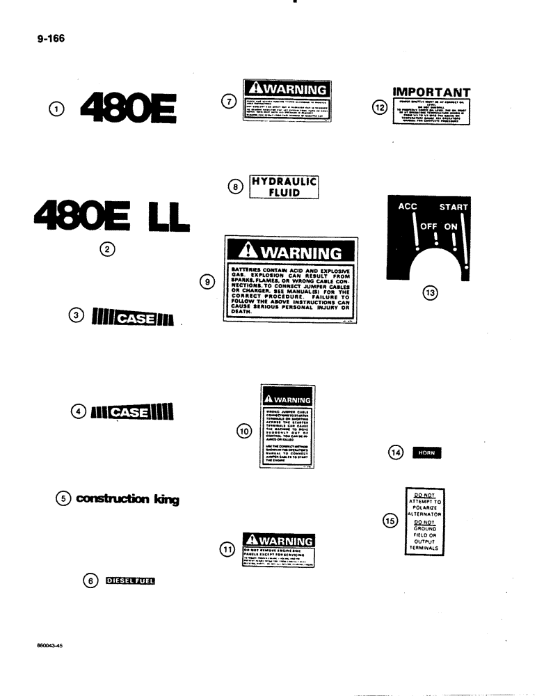 Схема запчастей Case 480E LL - (9-166) - DECALS (09) - CHASSIS/ATTACHMENTS