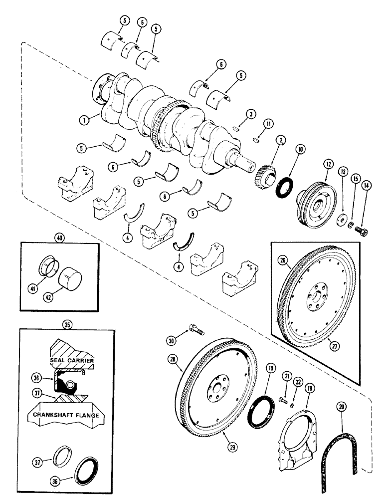 Схема запчастей Case 780 - (054) - CRANKSHAFT AND FLYWHEEL, (336BD) AND (336BDT) DIESEL ENG, PRIOR ENG SN 10151968, USED W/ENG BALANCER (02) - ENGINE