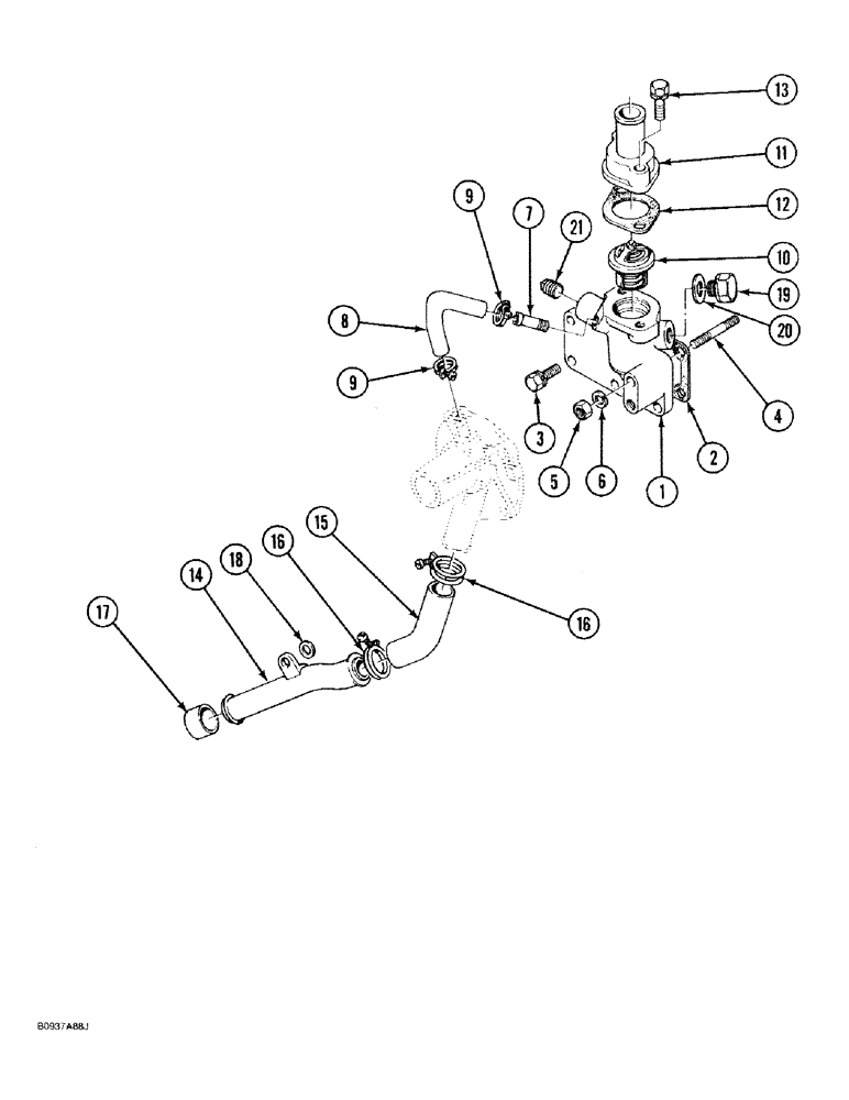 Схема запчастей Case 1818 - (2-30) - THERMOSTAT, HOUSING AND TUBES, DIESEL MODELS (02) - ENGINE