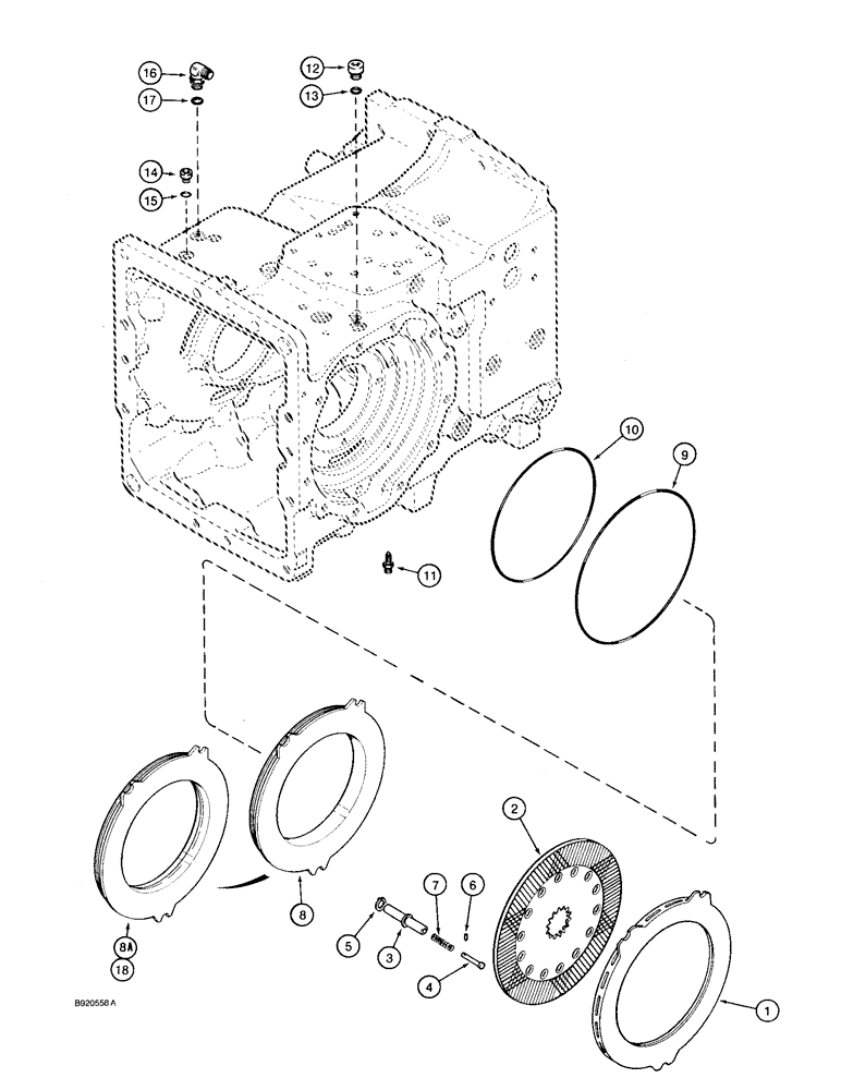 Схема запчастей Case 590 - (7-02) - TRANSAXLE ASSEMBLY, DIFFERENTIAL BRAKE (07) - BRAKES