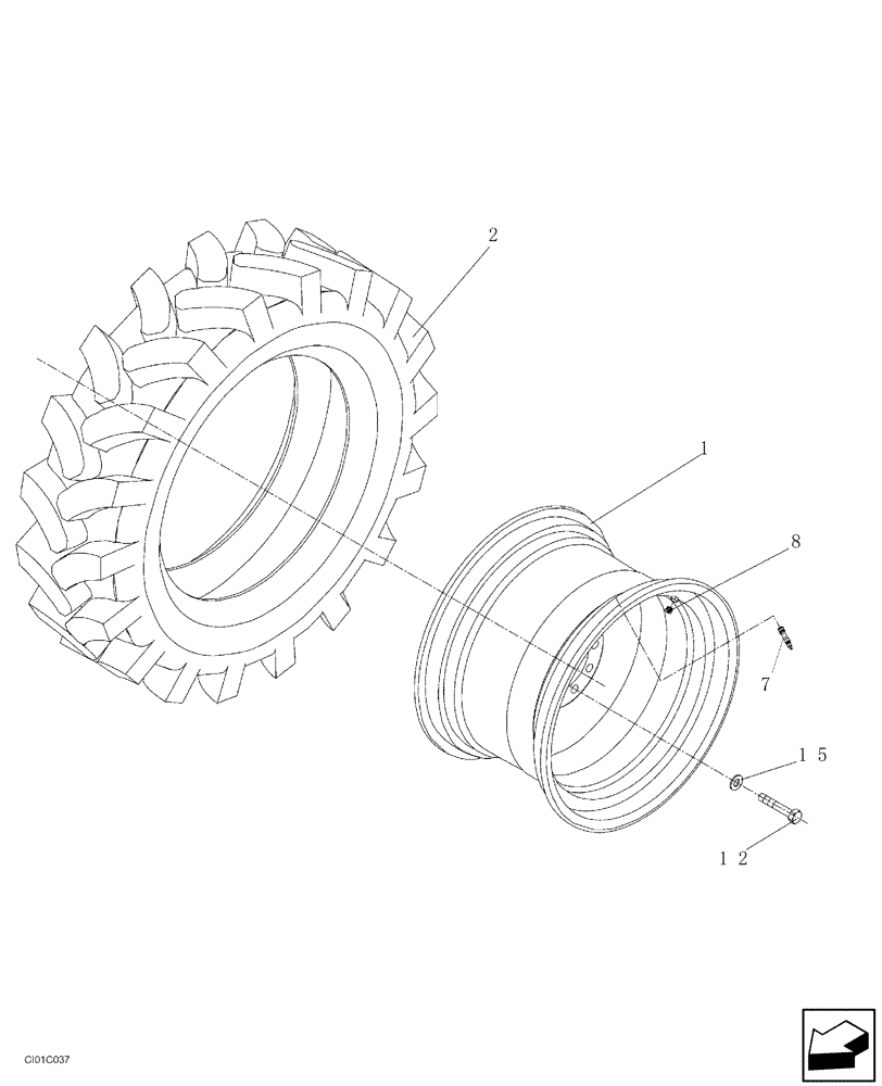 Схема запчастей Case SR15 - (07-005-00[01]) - REAR WHEELS (Aug 1 2002 2:19PM) (06) - POWER TRAIN