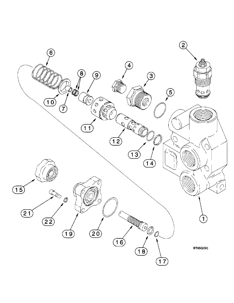 Схема запчастей Case 570LXT - (8-122) - THREE-POINT HITCH CONTROL VALVE INLET/OUTLET SECTION (08) - HYDRAULICS