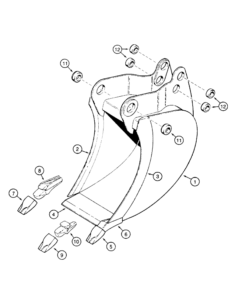 Схема запчастей Case 580SK - (9-072) - BACKHOE BUCKETS, TRENCHING BUCKETS, INCURVED (09) - CHASSIS/ATTACHMENTS