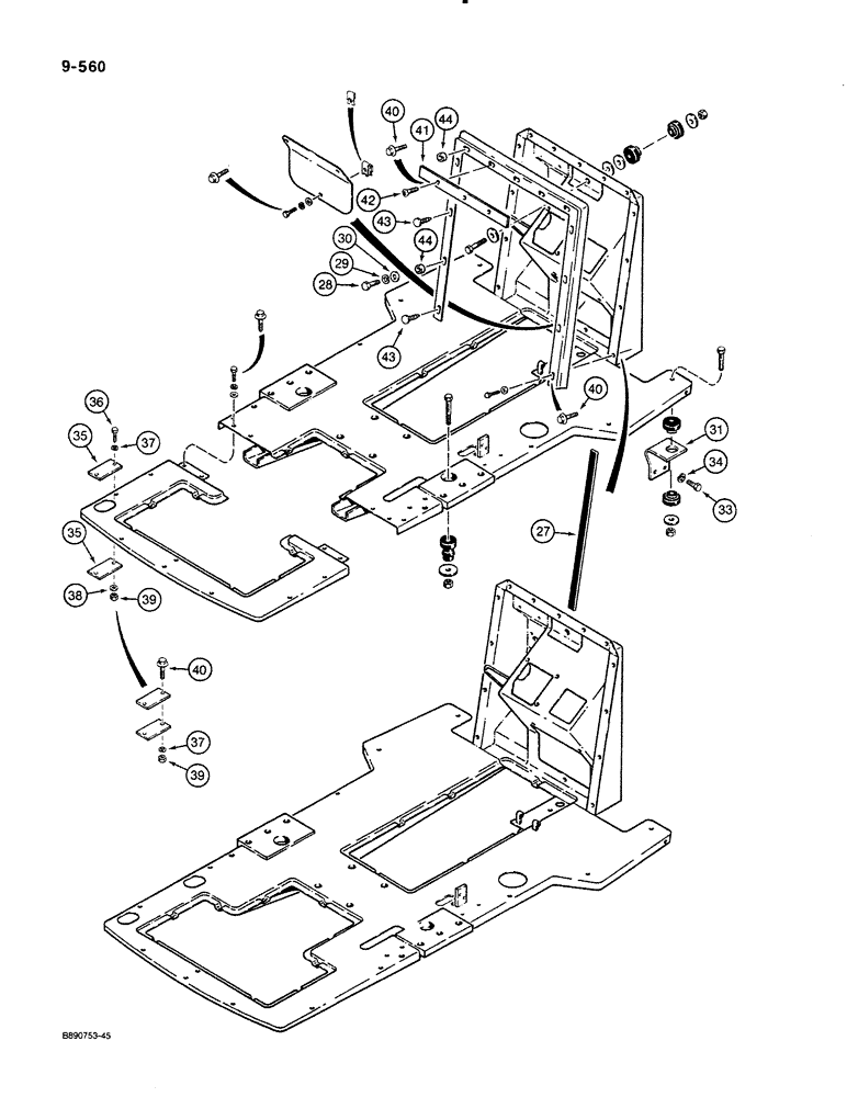 Схема запчастей Case 580K - (09-560) - OPERATORS COMPARTMENT FRAME AND MOUNTING (09) - CHASSIS/ATTACHMENTS