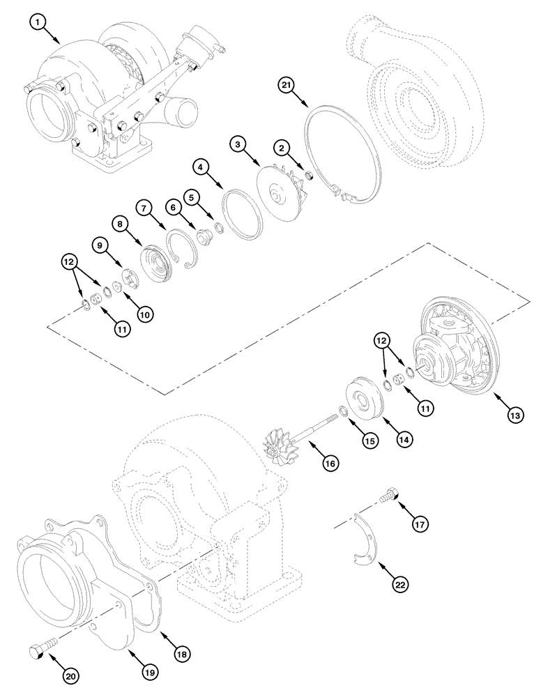 Схема запчастей Case 885 - (02-26[01]) - TURBOCHARGER - ASSEMBLY (02) - ENGINE