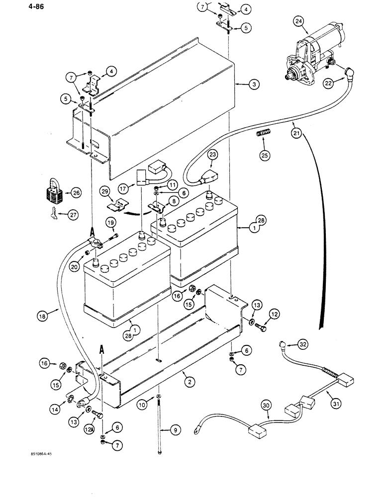 Схема запчастей Case 680K - (4-086) - BATTERY CABLES AND CONNECTIONS/SPECIAL PARTS USED ON MODELS WITH 12 VOLT ELECTRICAL CIRCUIT (04) - ELECTRICAL SYSTEMS