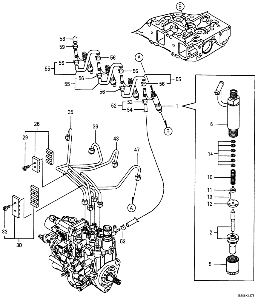 Схема запчастей Case CX50B - (08-013) - FUEL INJECTION VALVE ENGINE COMPONENTS