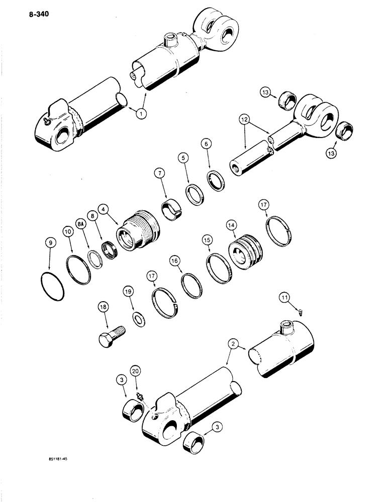 Схема запчастей Case 680K - (8-340) - G103457 LOADER LIFT CYLINDER (08) - HYDRAULICS