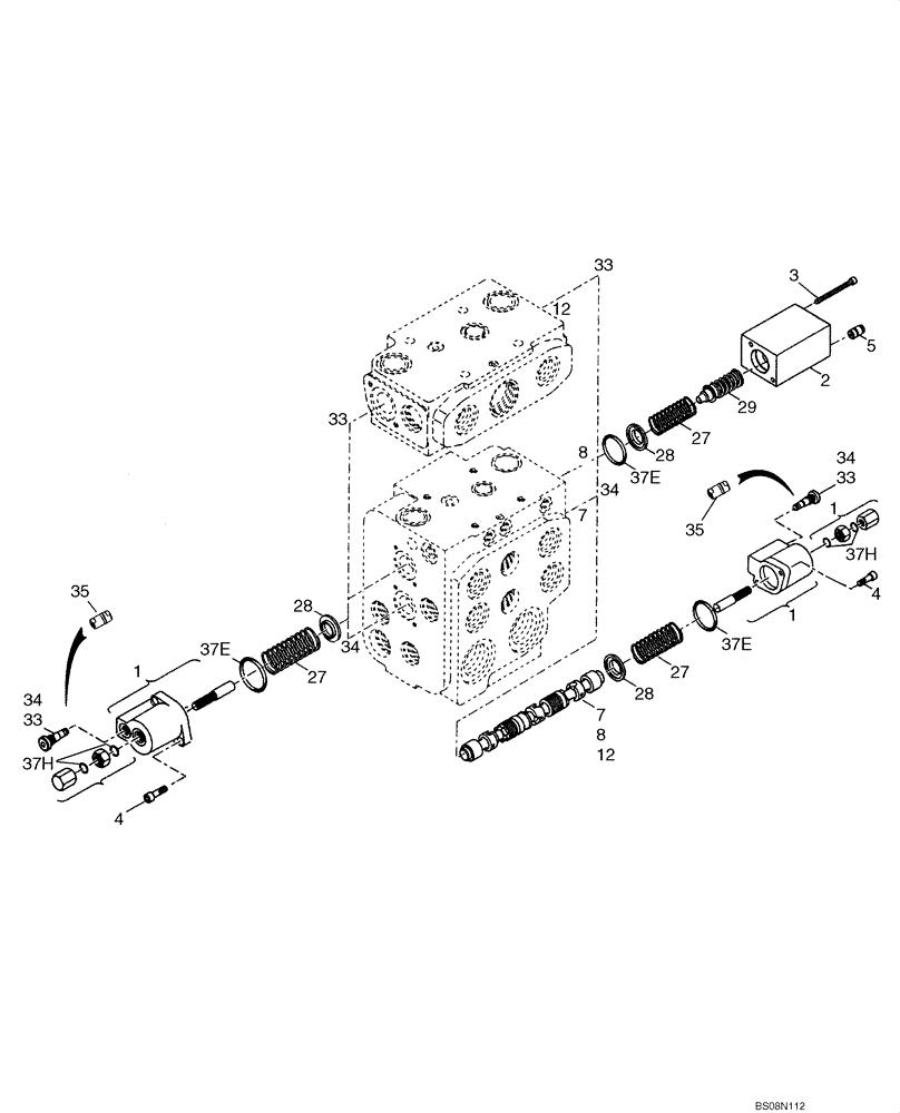 Схема запчастей Case 921F - (35.724.02[02]) - BUCKET/BOOM/OPTIONAL SPOOLS (2, 3, 4 SPOOL VALVE) 921F (35) - HYDRAULIC SYSTEMS