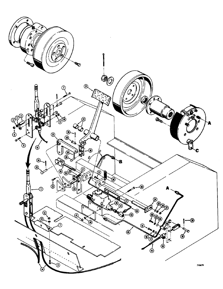 Схема запчастей Case 1700-SERIES - (122) - BRAKE SYSTEM, PARKING BRAKE, MASTER CYLINDER, BRAKE PEDAL AND LINKAGE (33) - BRAKES & CONTROLS