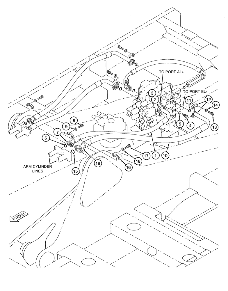 Схема запчастей Case 9050B - (8-056) - ARM CYLINDER SUPPLY LINES, ARM-OUT LINES (08) - HYDRAULICS