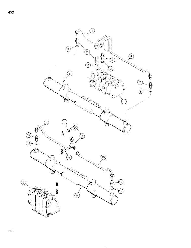 Схема запчастей Case SD100 - (452) - BACKHOE SWING HYDRAULIC CIRCUIT USED WITH H560292 (35) - HYDRAULIC SYSTEMS