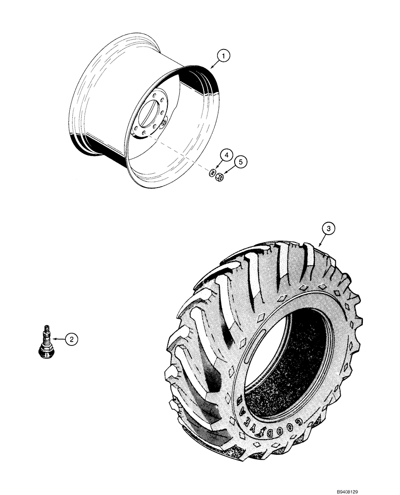 Схема запчастей Case 590SM - (06-37) - WHEELS, REAR - TIRES (06) - POWER TRAIN