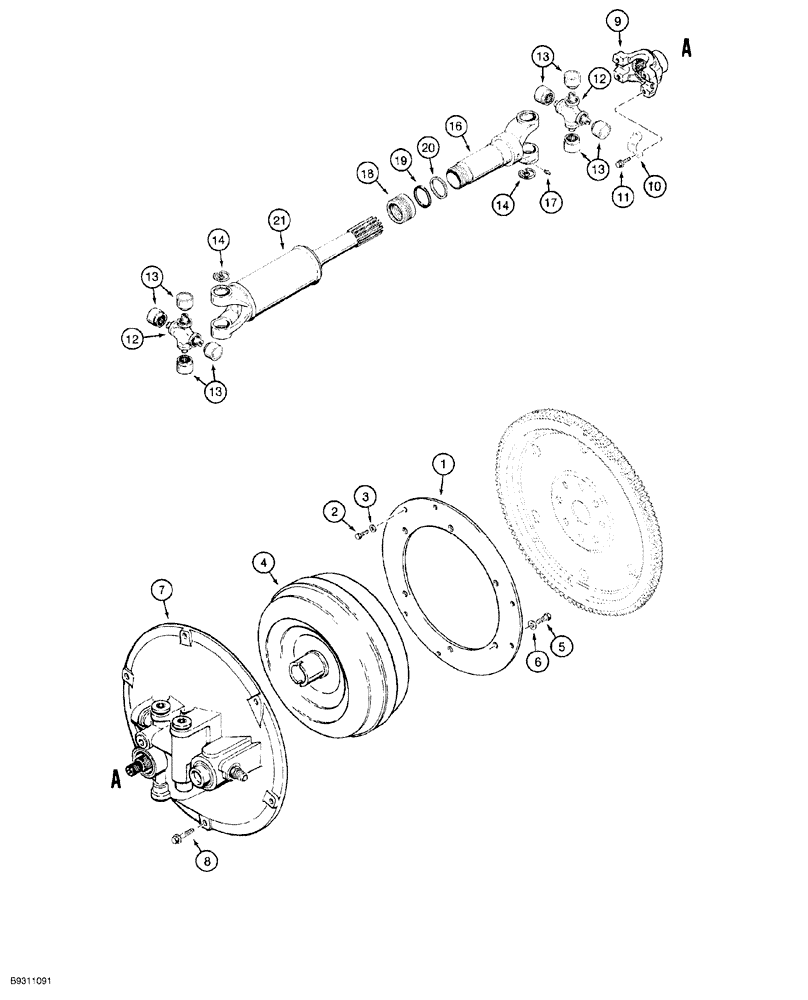 Схема запчастей Case 650G - (6-02) - TORQUE CONVERTER, ADAPTER PLATE AND DRIVE SHAFT (06) - POWER TRAIN