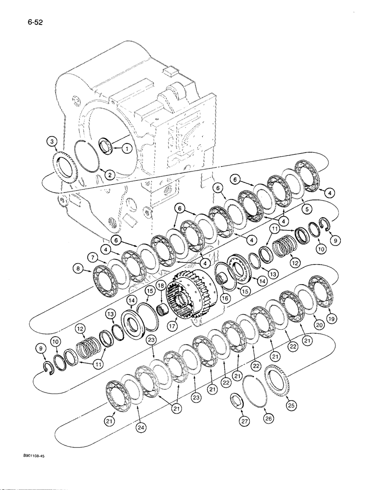 Схема запчастей Case 621 - (6-52) - TRANSMISSION ASSEMBLY, THIRD AND FOURTH CLUTCH PACK (06) - POWER TRAIN