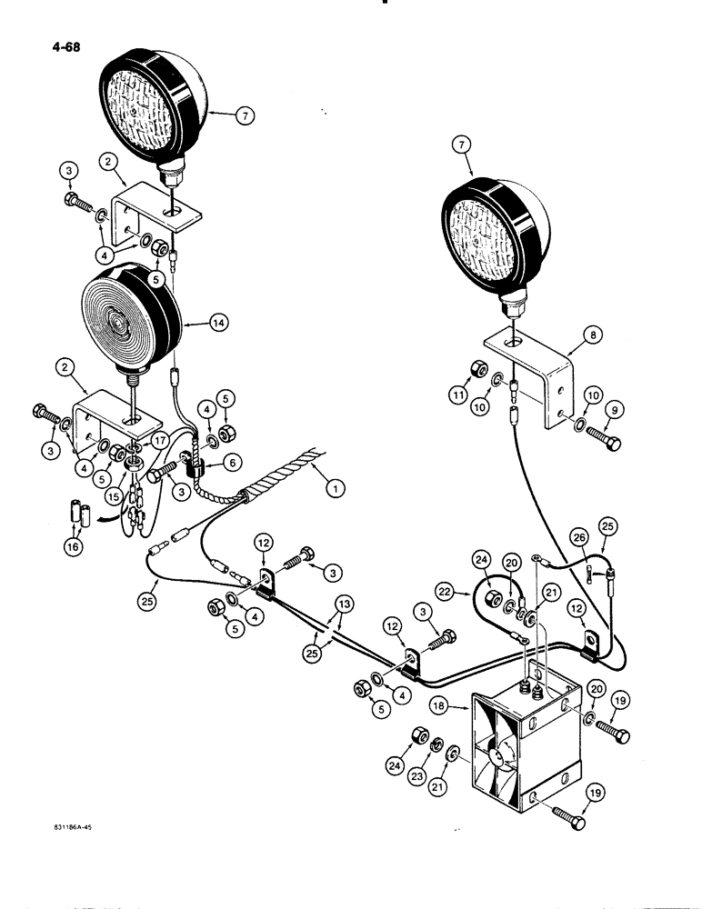 Схема запчастей Case W11B - (4-068) - ELECTRICAL SYSTEM, REAR LAMPS AND BACKUP ALARM, BEFORE P.I.N 9158252 (04) - ELECTRICAL SYSTEMS