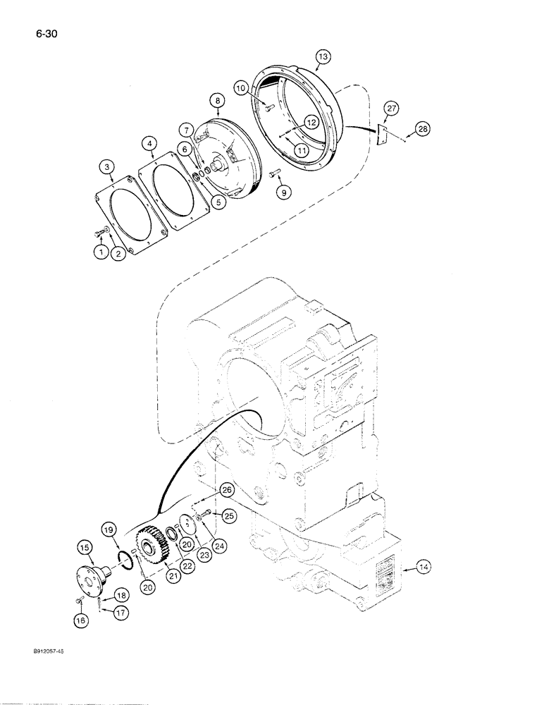 Схема запчастей Case 621 - (6-30) - TRANSMISSION ASSEMBLY, IDLER GEAR, CONVERTER AND COVER, P.I.N. JAK0027512 AND AFTER (06) - POWER TRAIN