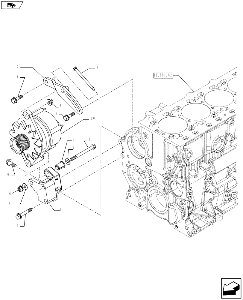 Схема запчастей Case F5CE5454G A001 - (55.301.02) - ENGINE, ALTERNATOR MOUNTING (504388098) (55) - ELECTRICAL SYSTEMS