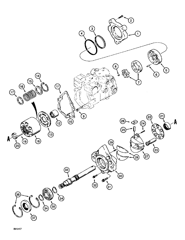 Схема запчастей Case 860 - (6-16) - GROUND DRIVE PUMP ASSEMBLY (REAR SECTION) - H674754 - CYLINDER BLOCK AND SHAFT (06) - POWER TRAIN