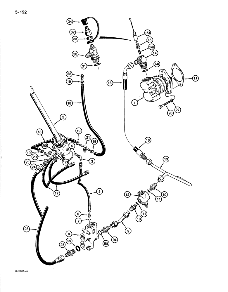 Схема запчастей Case 780C - (5-152) - STEERING HYDRAULIC CIRCUIT, STEERING PUMP TO STEERING CONTROL VALVE (05) - STEERING