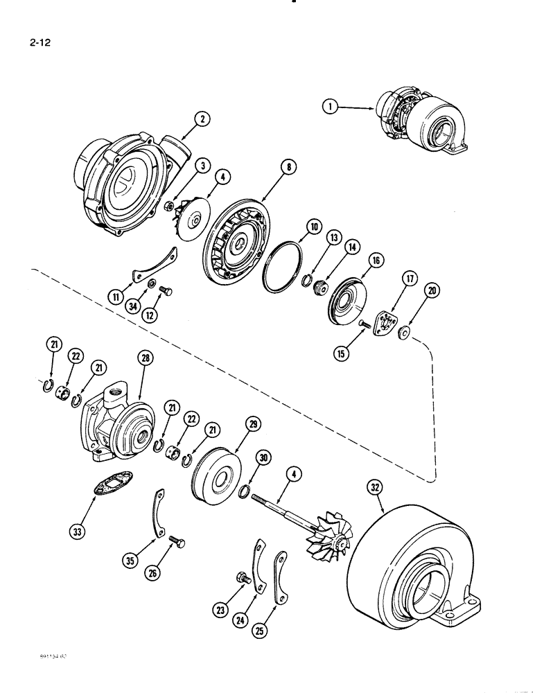 Схема запчастей Case 621 - (2-12) - TURBOCHARGER, 6T-590 ENGINE (02) - ENGINE