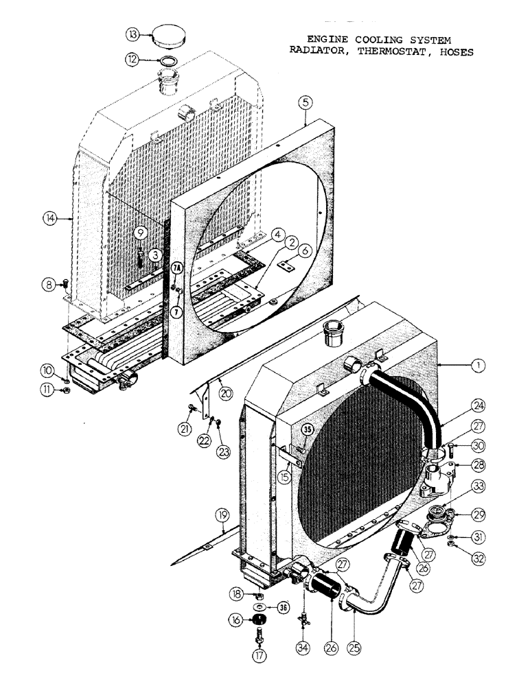 Схема запчастей Case 1000C - (058) - ENGINE COOLING SYSTEM, RADIATOR, THERMOSTAT, HOSES (01) - ENGINE