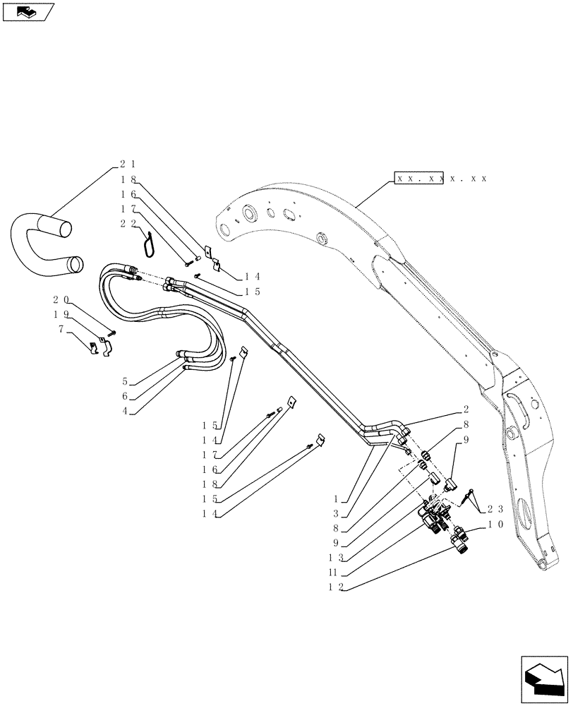 Схема запчастей Case SV300 - (35.734.AH[02]) - AUX HYD, HIGH FLOW, AUX ARM PLUMBING (SV250,SV300,TV380) (35) - HYDRAULIC SYSTEMS