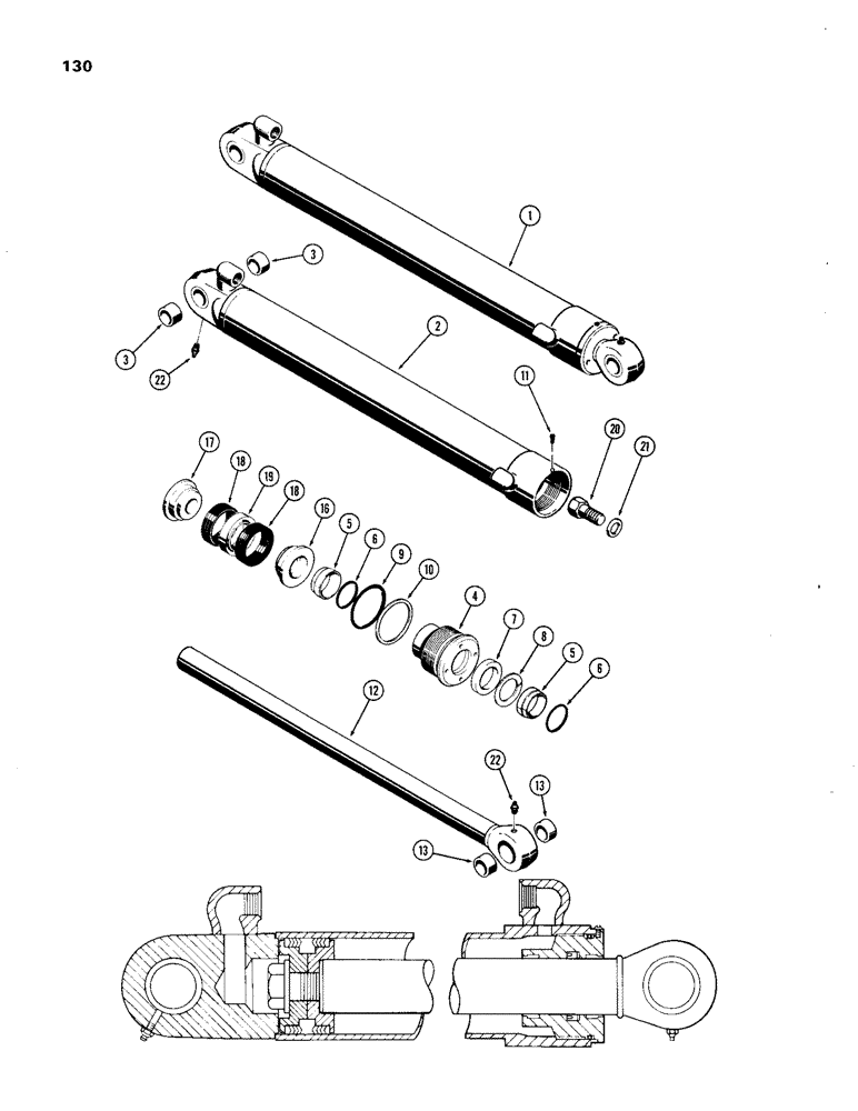 Схема запчастей Case 33 - (130) - D48967 BUCKET CYLINDER, 3-1/2" DIA. CYLINDER W/27-1/4" STROKE W/2" DIA PISTON ROD 