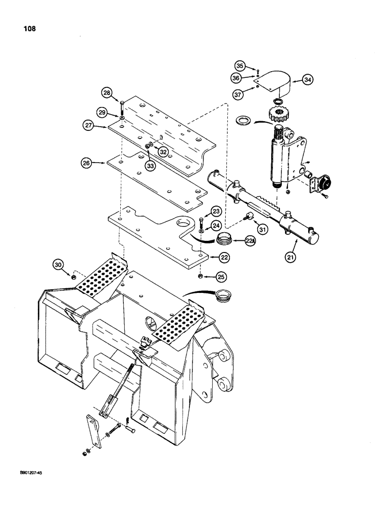 Схема запчастей Case D100 - (7-108) - BACKHOE FRAME AND SWING TOWER, USED ON 1835C, 1840 & 1845C UNI-LOADERS W/KONTAK OR DUKE VALVE (CONT) 