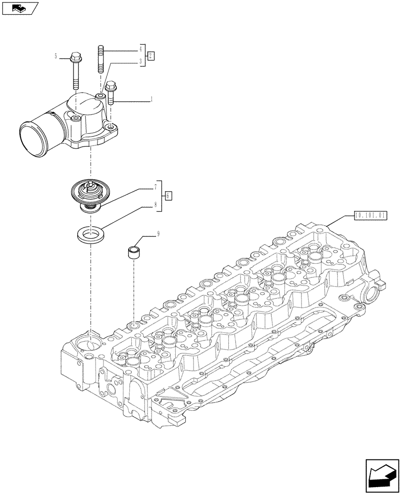 Схема запчастей Case F4HFE613U A005 - (10.402.01[02]) - THERMOSTAT - ENGINE COOLING SYSTEM (4891480 - 504320542 - 504142626) (10) - ENGINE