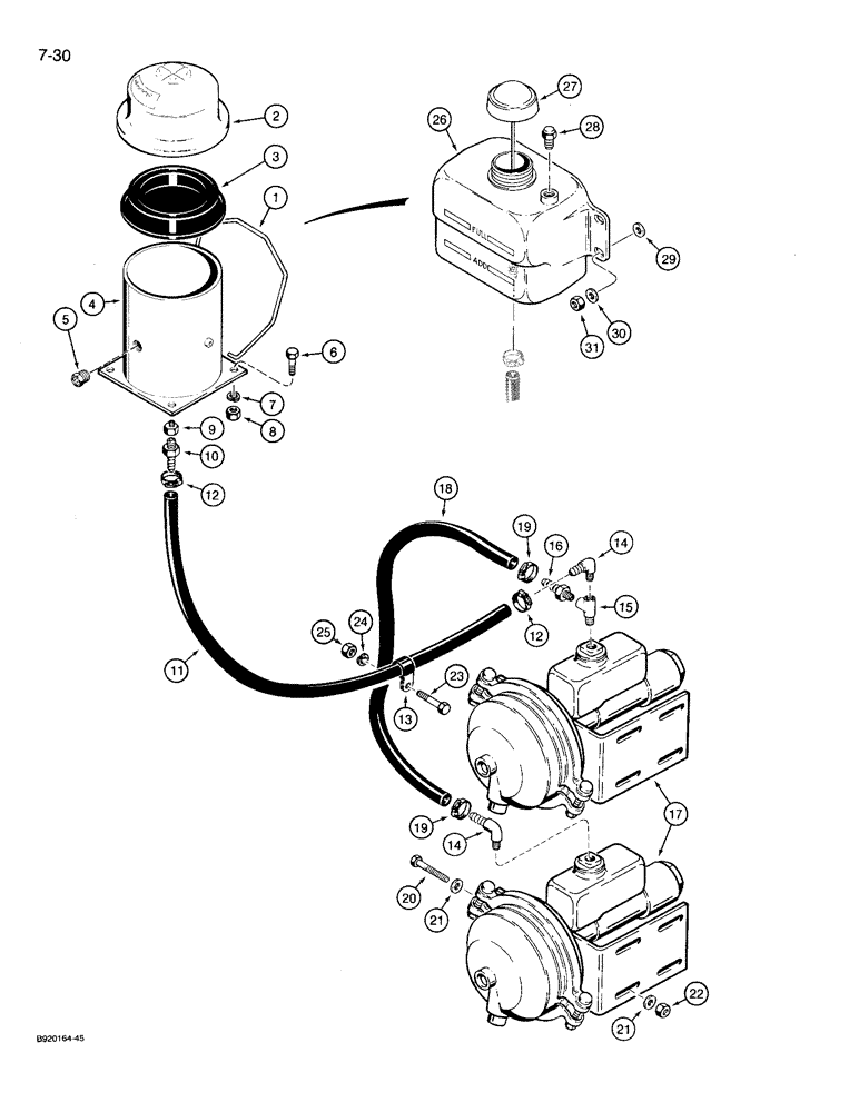 Схема запчастей Case 721 - (7-30) - BRAKE FLUID RESERVOIR TO BRAKE ACTUATORS (07) - BRAKES