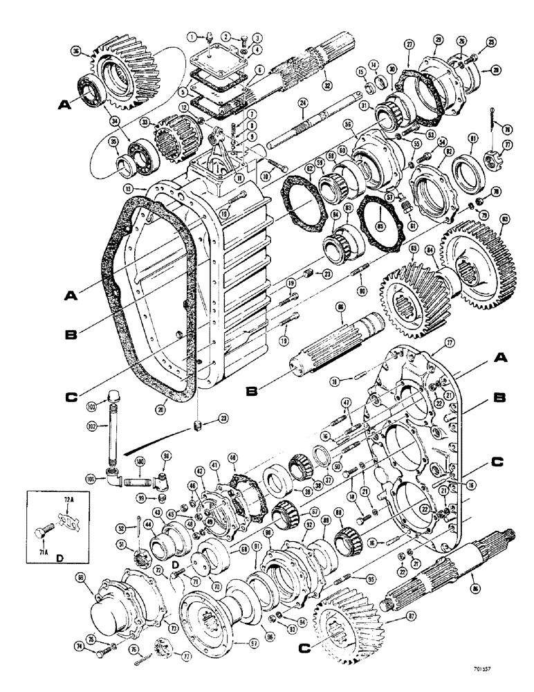 Схема запчастей Case 400C - (090) - SYNCHROMESH TRANSMISSION, TRANSFER CASE (06) - POWER TRAIN