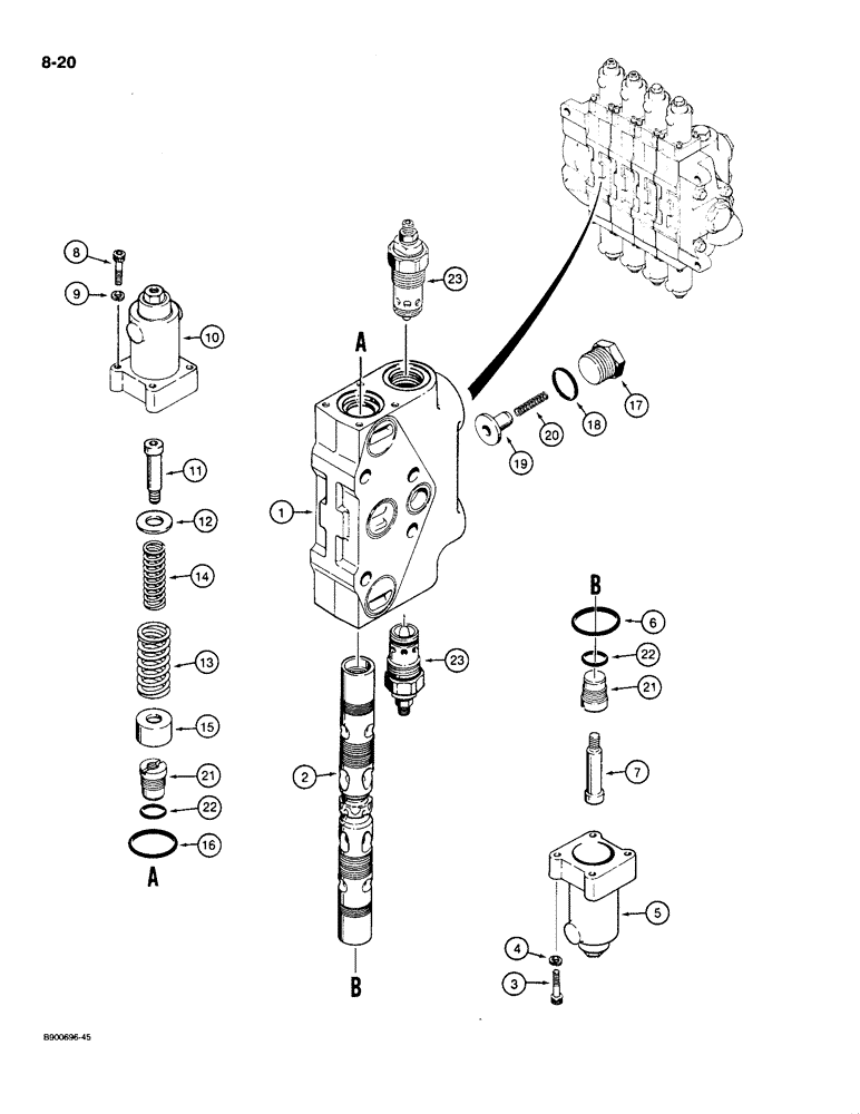 Схема запчастей Case 1085C - (8-020) - SWING SECTION - 1986617C1 (08) - HYDRAULICS