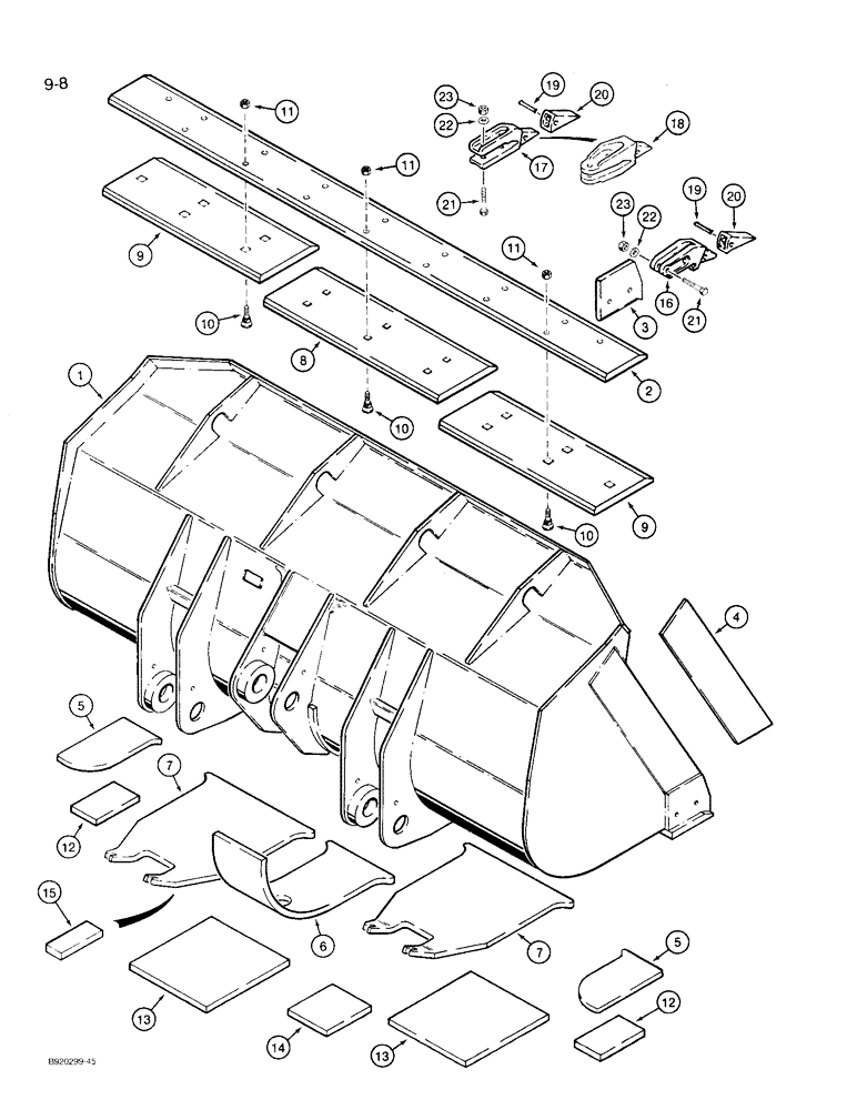 Схема запчастей Case 721 - (9-008) - LOADER BUCKET AND CUTTING EDGES, 2.5 CUBIC YARD BUCKET, 2.5 CUBIC YARD (1.9 CUBIC METRE) BUCKET (09) - CHASSIS/ATTACHMENTS